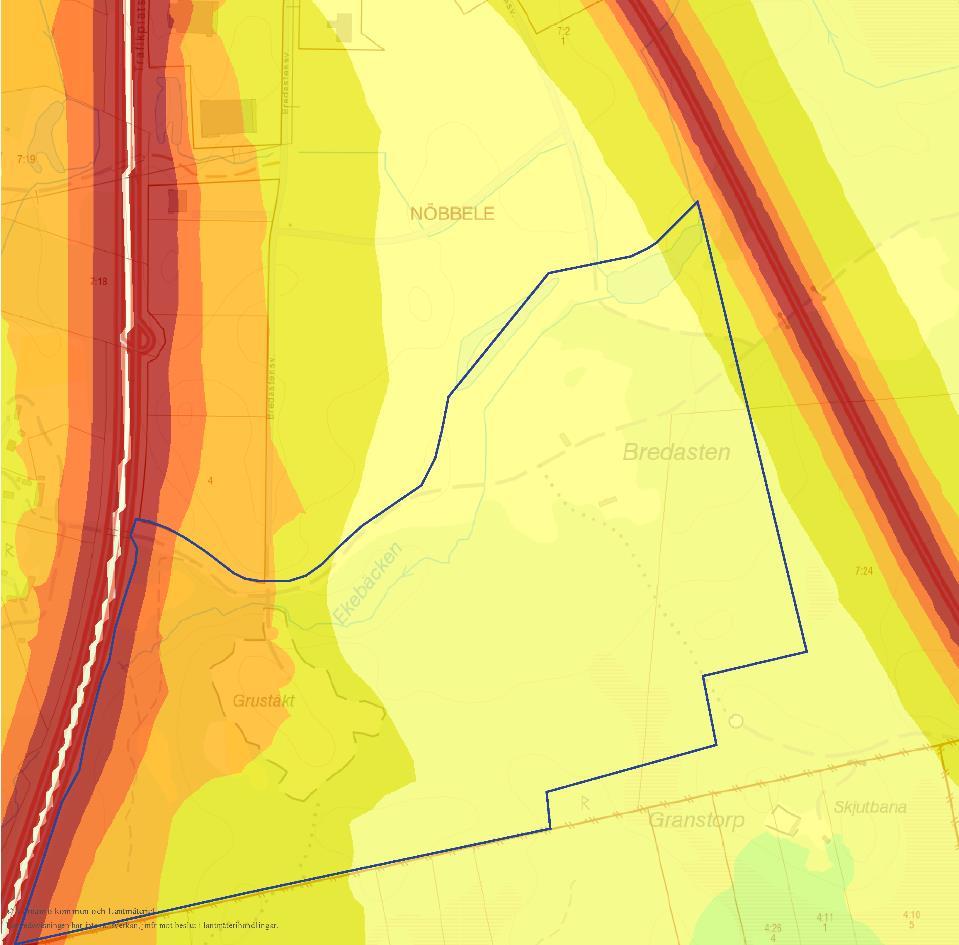 kallas kvivalnt bullrnivå. Dciblskalan är logaritmisk. Dagns förutsättningar innbär att planområdt är utsatt för vägtrafikbullr från uropaväg 4.