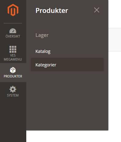 Du klickar på Produkter i vänster menyn och sedan Kategorier.