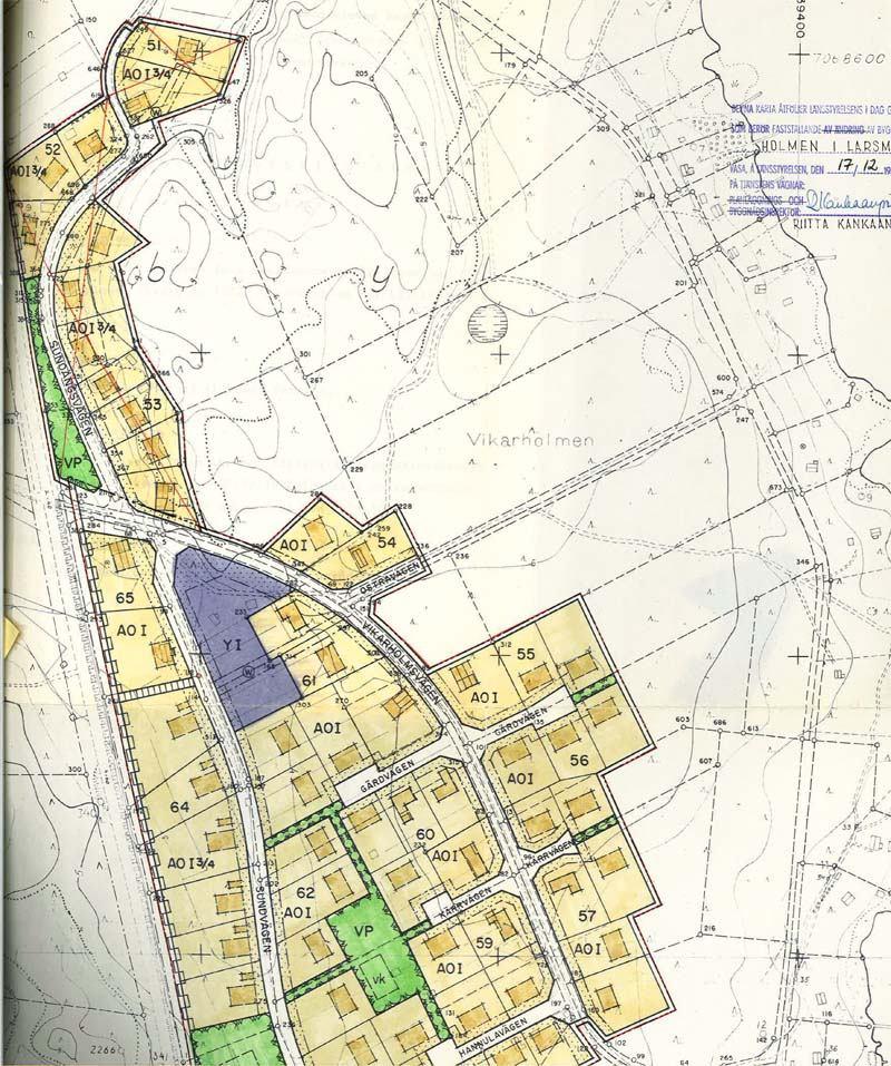 Bild 15. Del ur Larsmo Vikarholmen byggnadsplan, fastställd 17.12.1982.