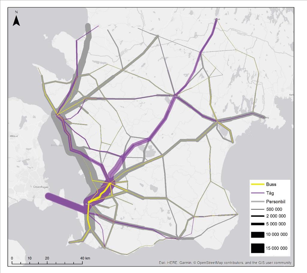 Längs många stråk i Skåne dominerar biltrafiken fortfarande stort och kräver stora satsningar för att kollektivtrafiken ska vinna marknadsandelar.