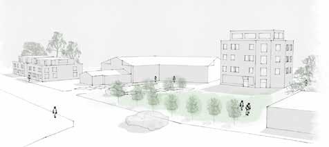 Illustration från Blomstermåla centrum där planenliga nya bostadshus har