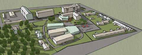 Illustration från Ålem där planenliga nya bostadshus har ritats in vid