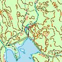 Em215. Älmten Datum: 29-1-21 Kommun: sby Koordinat: 633671/149434 Vid bryggan, nära sjöns utlopp. Den röda markeringen visar lokalens läge.