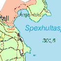 Em845. Spexhultasjön, Ängsudden Datum: 29-1-22 Kommun: Nässjö Koordinat: 63885/143229 2-12 m söder om bryggan. Den röda markeringen visar lokalens läge.