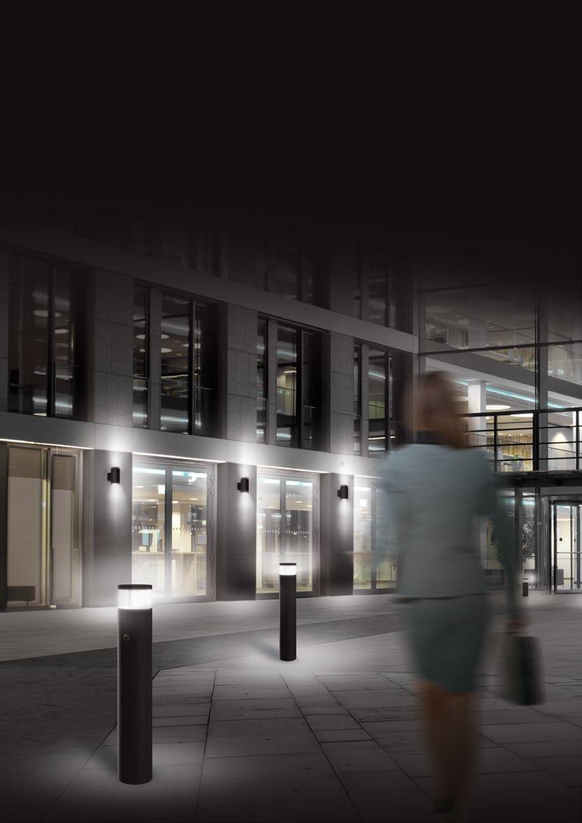 DÄR NÄTKOPPLING PÅBÖRJAS: YTTEROMRÅDEN EXEMPEL 1: ESTETISKA PELARARMATURER FÖR INTELLIGENT, ENERGIEFFEKTIV NÄTKOPPLING Utifrån sett gör belysning det framför allt ljust.