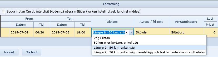 Registrera resa: datum, tider och måltidsavdrag För att få traktamente vid tjänsteresa krävs övernattning och att du reser till en plats som ligger mer än 50 kilometer från den vanliga arbetsplatsen
