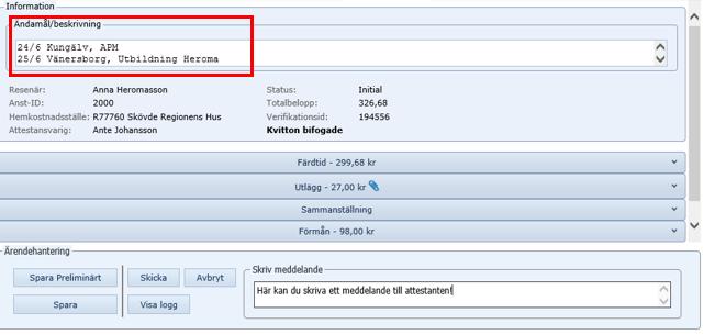 Sammanställningsbilden I den sista fliken Sammanställning sparar och skickar du reseräkningen vidare för attest och utbetalning. 1.