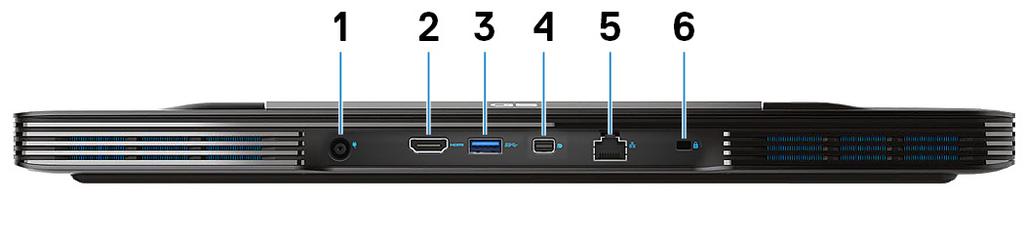 4 Nätverksport Ansluter till en Ethernet-kabel (RJ45) från en router eller ett bredbandsmodem för åtkomst till nätverk och Internet.