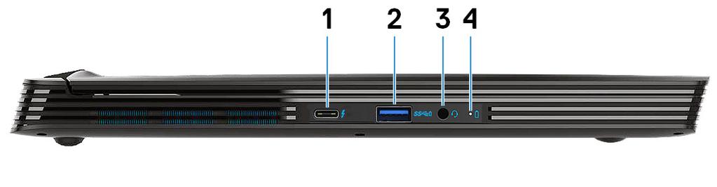 1 USB 3.1-port Gen 2 (Type-C) DisplayPort Alt-läge (endast på datorer som levereras med grafikkortet NVIDIA GeForce GTX 1050 Ti) Anslut kringutrustning, såsom lagringsenheter och skrivare.