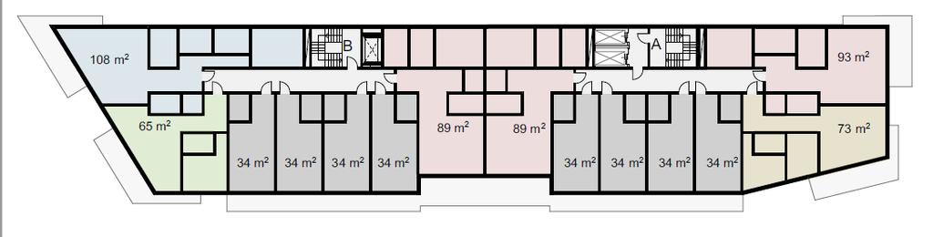 Figur 1. Situationsplan för Stenungstorg enligt förstudie, förslag skickat till COWI 20190424. Röda polygoner motsvarar planerad bebyggelse.