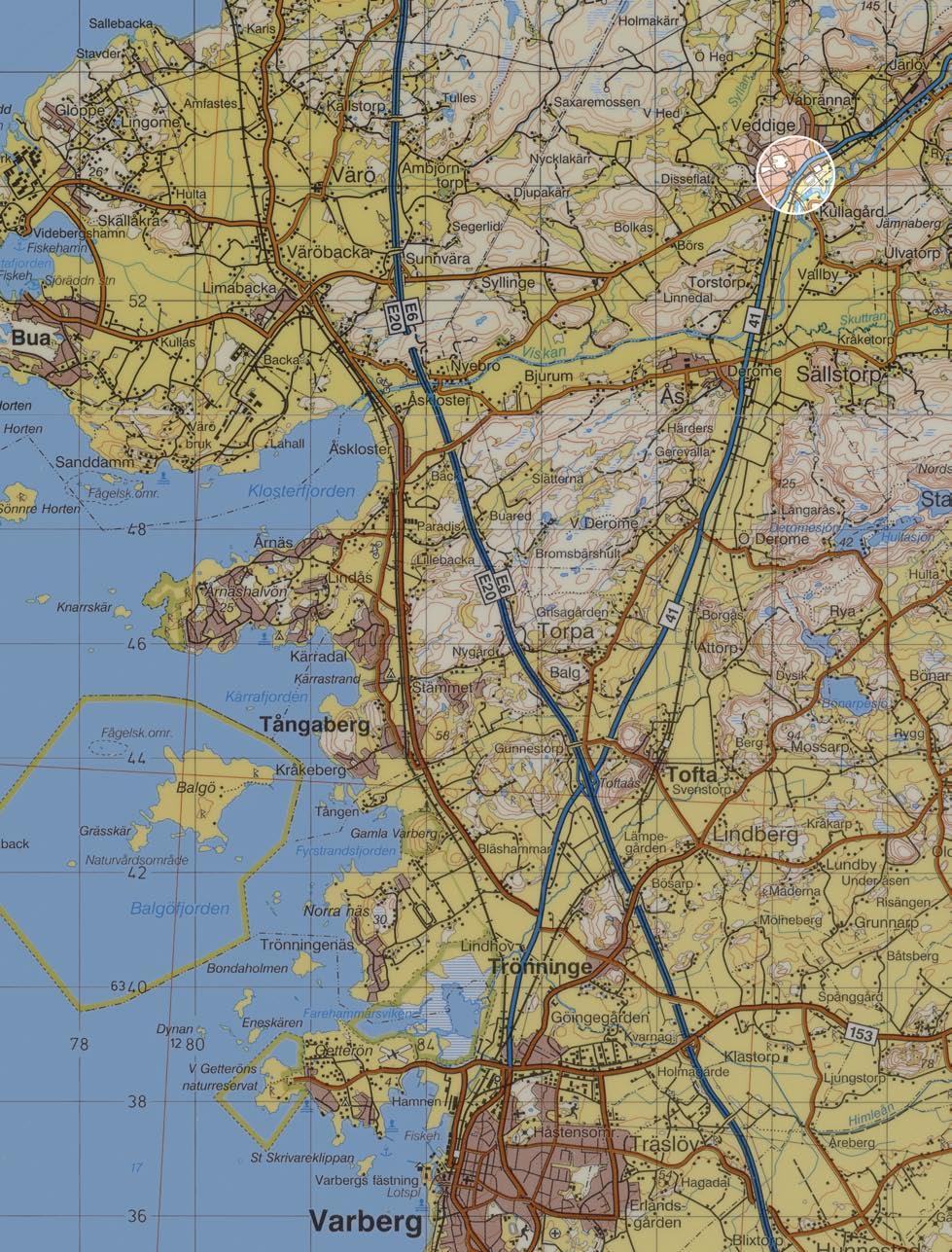 Fig. 2. Utsnitt ur Blå kartan, blad 61 Göteborg, med platsen för undersökningen markerad. Skala 1:100 000.