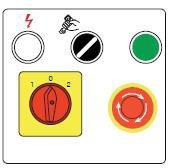 Start 1. Vrid Nödstoppet (6) medurs (röd knapp). 2. Starta bandsågen: Ställ huvudbrytare till läge "1" (låg hastighet) eller läge "2" (hög hastighet). Ställ omkopplaren (7.