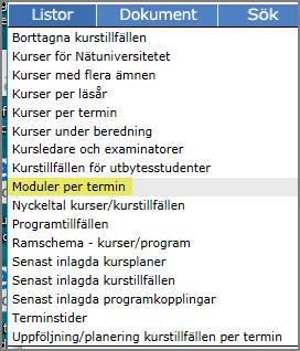 Lista med moduler Du kan även få fram en lista att