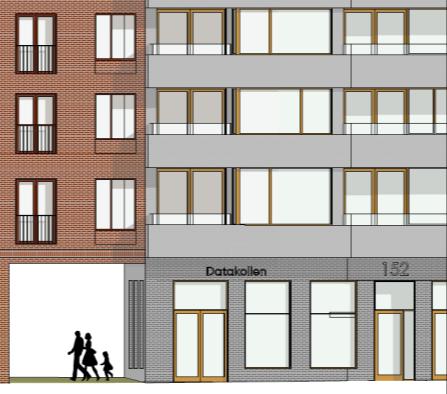 Eventuella utskjutande balkonger, burspråk eller andra byggnadsdelar mot Värmdövägen och/eller torg ska bindas samman så att de upplevs som inbyggda, i huvudsaklig
