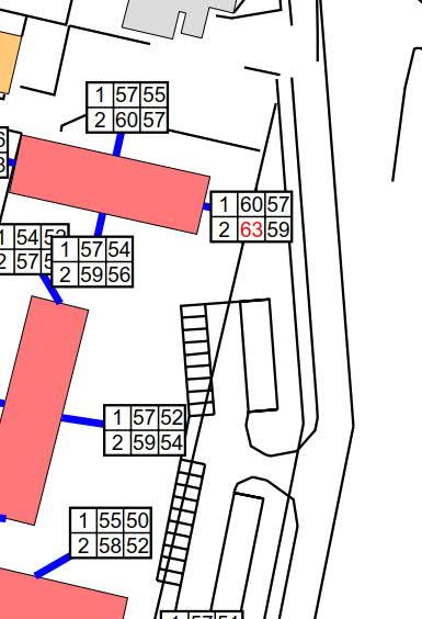 bullernivån vid våning 2. Genom att placera byggnaden något åt väster kan man klara riktvärdet vid bottenvåningen, men riktvärdet överskrids fortfarande vid våning 2.