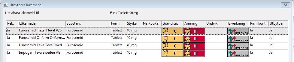 7(8) En selekteringsdialog med utbytbara läkemedel visas. Markera aktuellt läkemedel som ska bytas ut.