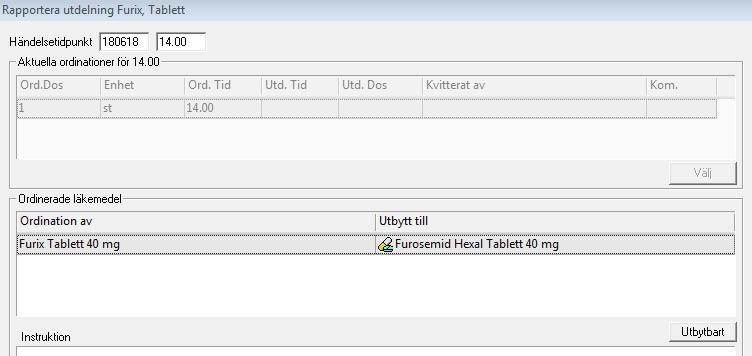 I utdelningshistoriken visas det ordinerade läkemedlet, men även det läkemedel som man bytt till.