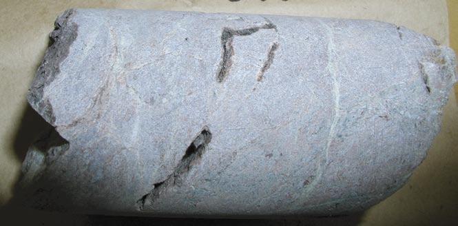 208.45 208.50 m: Sample type: Thin section. Rock type: Fracture: 2 5 mm wide and 20 mm long cavities caused by dissolution. See Figure A2: 208.45 208.50 (1).