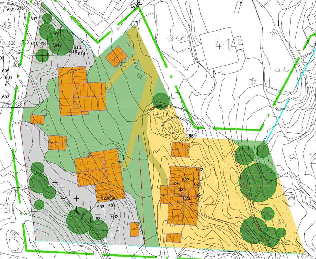 Figur 3 Tidig illustration över förslag till ny detaljplan invid Dunderstigen Dunderstigen Dunderstigen, som är kopplingen mellan Vassdalsvägen och planområdet, är en smal grusväg som har