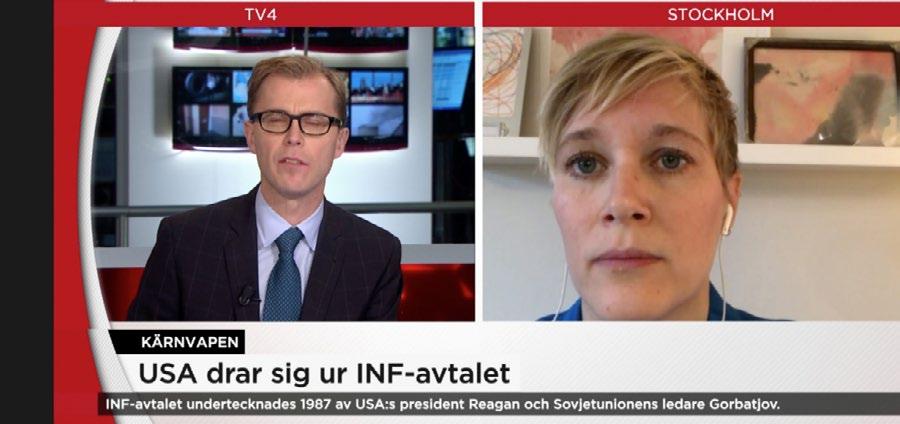 I samband med att Trump aviserade att lämna INF-avtalet blev Svenska Läkare mot Kärnvapens generalsekreterare Josefin Lind intervjuad i TV4.