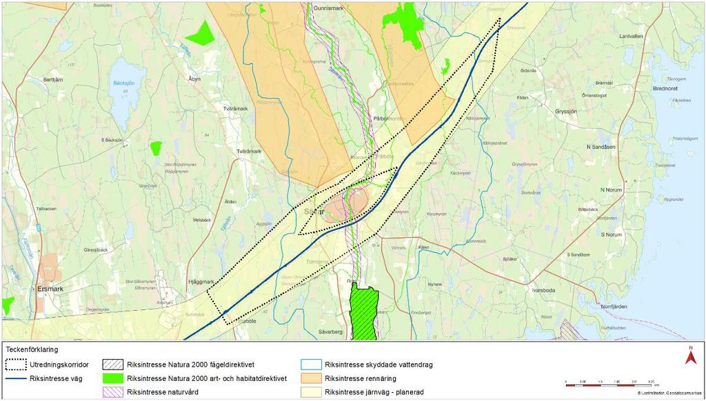 Tabell 2 Riksintressen och Natura 2000-områden, lagrum och ansvariga myndigheter Riksintresse & Natura 2000 Sävarån Väg E4, Norrbotniabanan (planerad) Samhällssektor och lagrum i miljöbalken