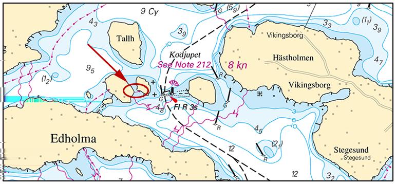 31 oktober 2017 * 12381 Sjökort: 6142 Sverige. Norra Östersjön. N om Vaxholm. N om Edholma. Rörledning.