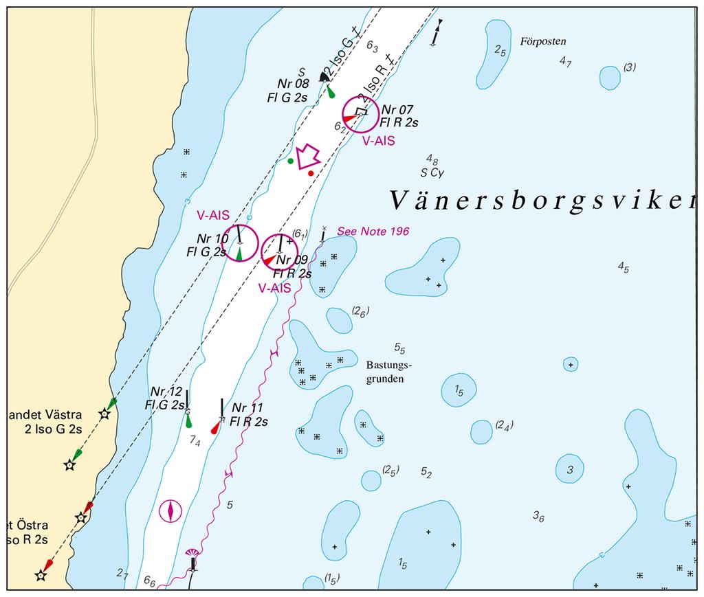 2019-05-01 11 Nr 753 Virtuell AIS Sjöfartsverket. Publ. 1 maj 2019 * 13985 (P) Sjökort: 13, 135 Sverige. Vänern och Trollhätte kanal. Vänersborgsviken. Fyr Normansgrundet.