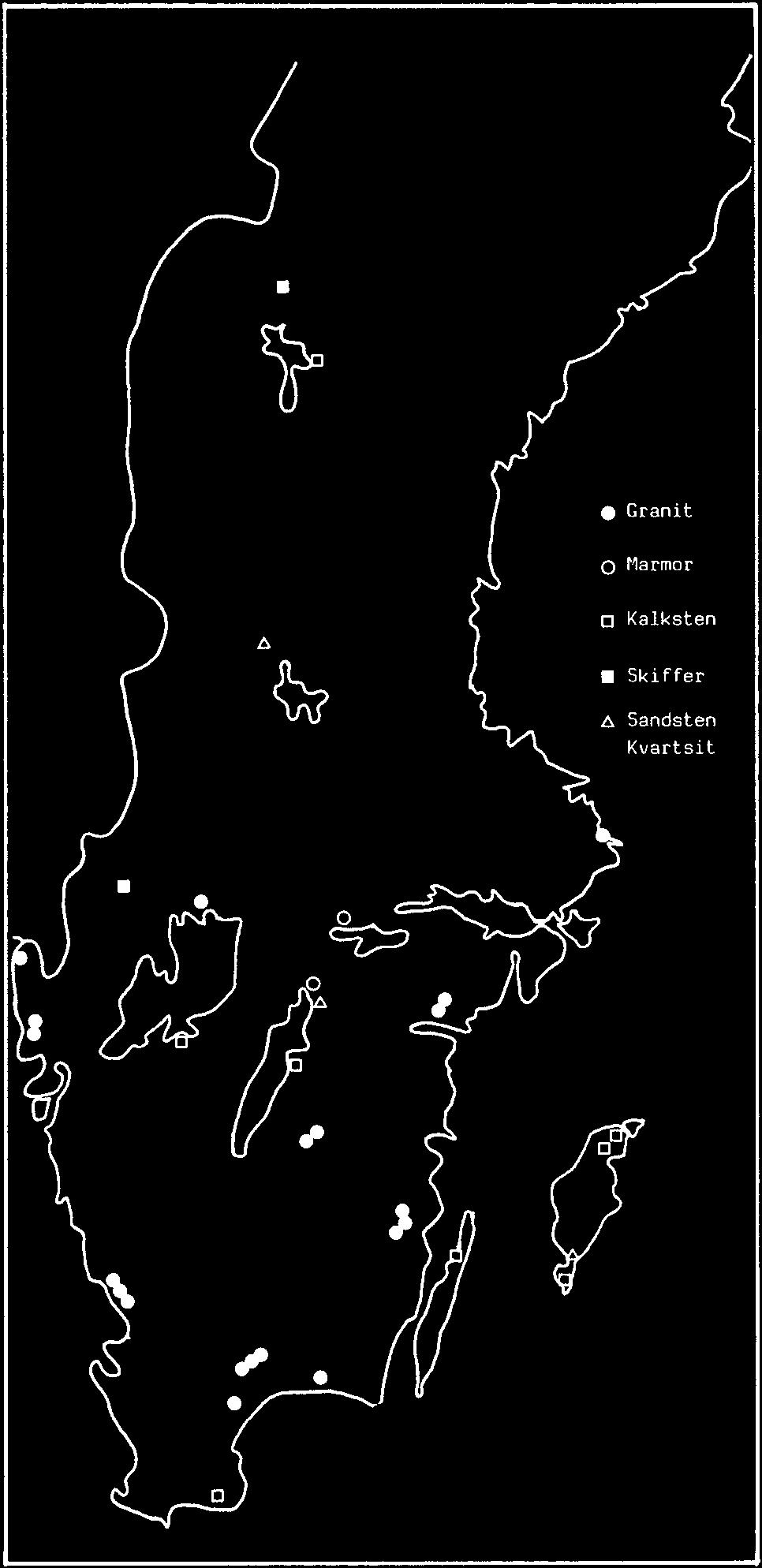 Stensorter Granit. Huvudsakligen kvarts- och fältspatkorn bygger upp denna fin-till medelkorniga granit.