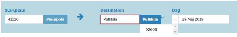18 5. Tidtabellsökning Tidtabellsökningen finns på sidan: https://www.kaukokiito.fi/sv/kaukoputki/tidtabellsokning/ I tidtabellsökningen ska du alltid fylla i både startplats och destination.