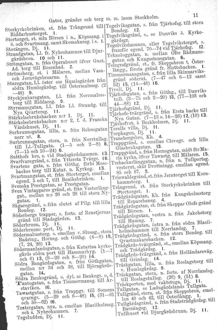 l,e<, g,'nd" och torg m. m. 'Mm Stockholm. 11 StorkyrkolHinken, s~. från Trångsund till Tegelviksgatan, s. från rrjärhofsg. till stora Riddarhustorget.,I. Bondeg. 12. Stortorget, st. mln Börsen i n.