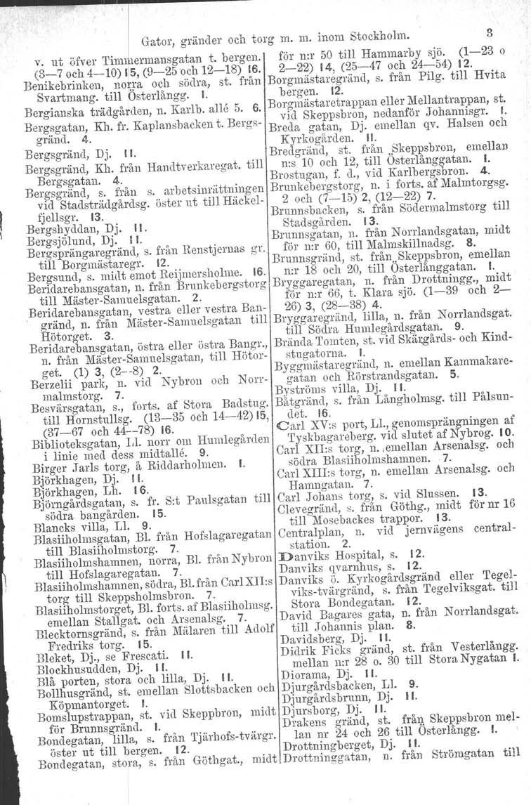 Gator, gränder och torg m. m. inom Stockholm. 3 v. ut öfver Timmermansgatan t. bergen. för n.r 50 till Hammarby sjö. (1-23 o (3-7 och 4-10) 115, (9-25 och 12-18) 16. 2-22) 14, (25-47 och 24-54) 12.