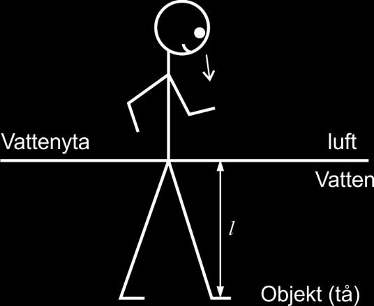 Optik 1 12 Exempel: Fötter i 1 m djupt vatten. Var ligger bilden? l = 1 m l =?