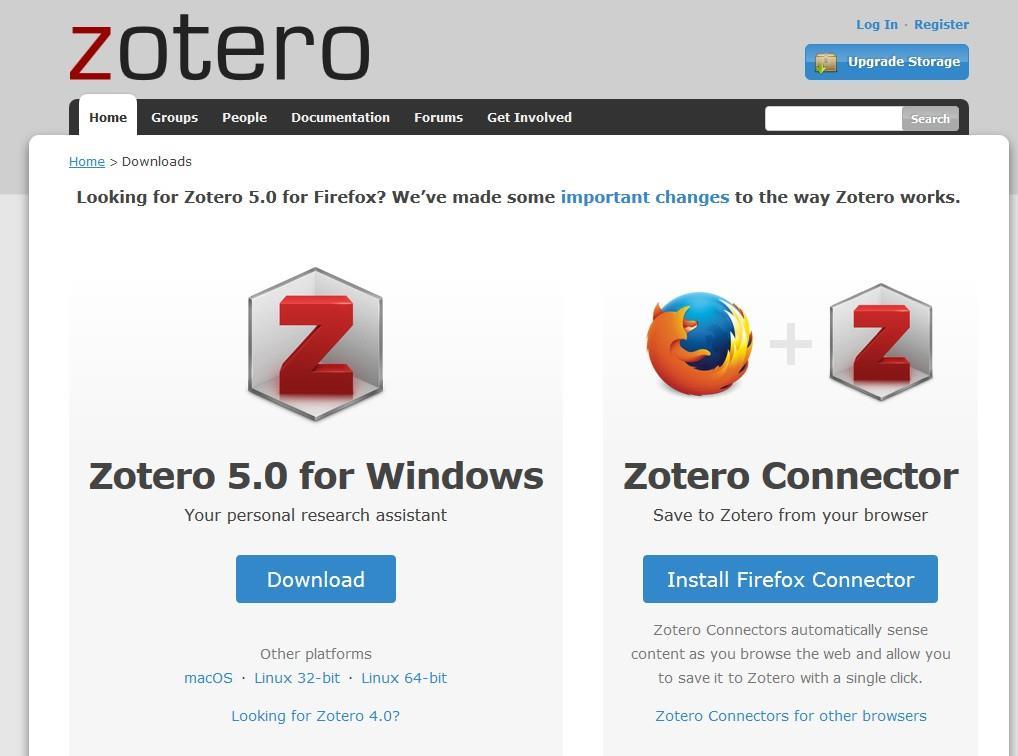 Efter att du laddat ned Zotero till din dator måste du ladda ner en s.k. Connector för att webbläsaren och Zotero ska kunna prata med varandra (till höger i bild).