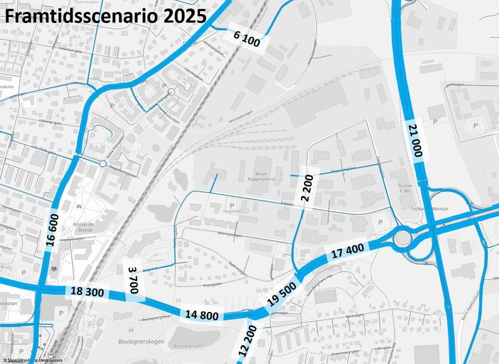 Figur 8 - Dygnstrafikflöde som VDT för framtidsscenario 2025 Längs Kanikegränd, med det uppdaterade underlaget för prognosår 2025, sker alltså en ökning av trafiken från nuläget 2017 med drygt 60 %