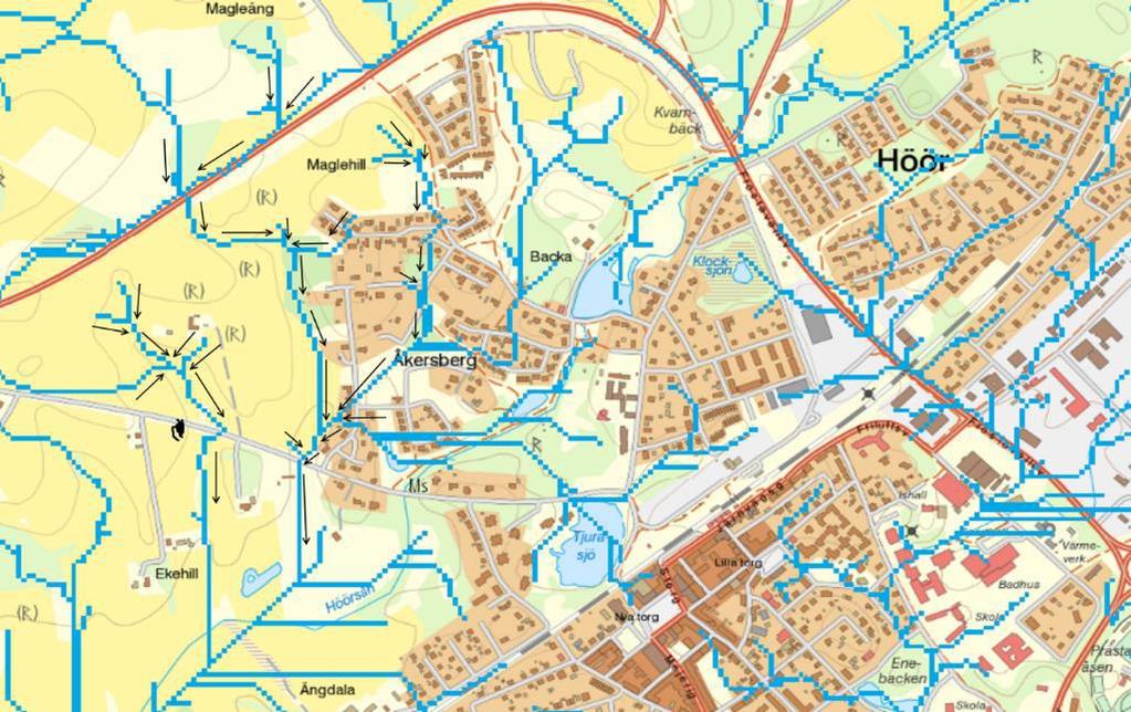Lantmäteriets web GIS system. Hela området avvattnas mot dikesssystem som har Höörsån som recipient.