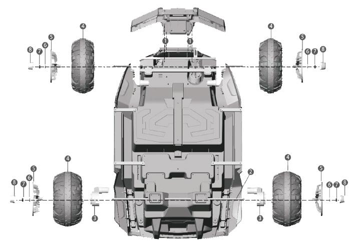 Steg 1: Montera stötfångare, hjul och motor 1) Montera stötfångaren framtill på bilen med 4 stycken skruvar.