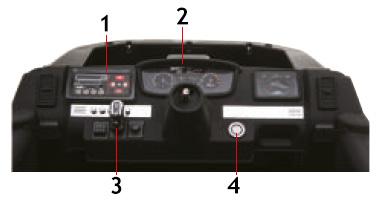 Instrumentpanel 1) Multimediaenhet MP4 med pekskärm: Bilen har en multimediaenhet med pekskärm. Spela upp ljud genom att koppla in en enhet till bilen med till exempel AUX-sladd, USB eller minneskort.