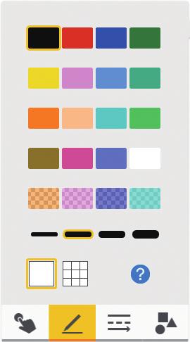 2. Använda en whiteboard 1 2 3 6 4 5 DWJ004 1. Linjefärger Väljer färg på ritade linjer. Du kan inte välja linjefärger med markeringspennan. 2. Linjefärger (halvgenomskinliga) Väljer färg bland halvgenomskinliga färger på ritade linjer.