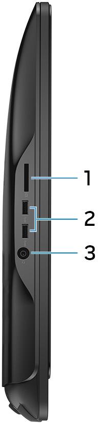 Vänster Figur 2. Vänster sida 1 Mediakortläsare Läser från och skriver till mediakort. 2 USB 3.