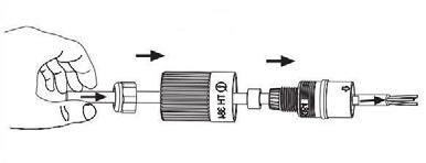 Skruva fast muttern runt packningen och dra åt med 21mm nyckel. Anslut donet i armaturen. Dra åt höljet med handkraft.