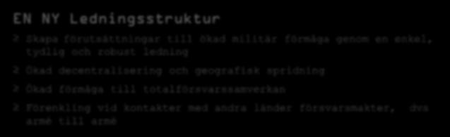 BAKGRUND två utredningar om EN NY Ledningsstruktur Skapa förutsättningar till ökad militär förmåga genom en enkel, tydlig och