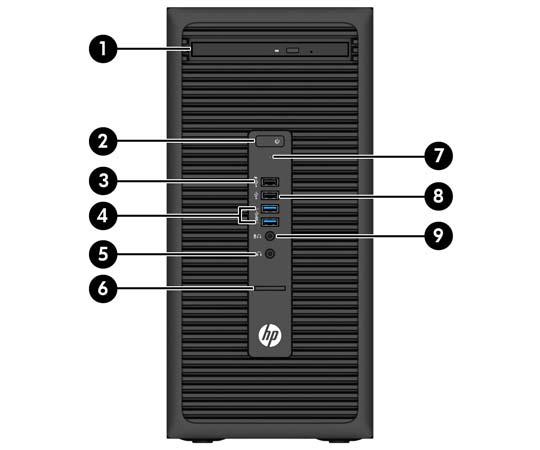 Komponenter på frontpanelen Enhetskonfiguration kan variera beroende på modell. Vissa modeller har ett panelskydd som täcker enhetsfacket för den optiska enheten.