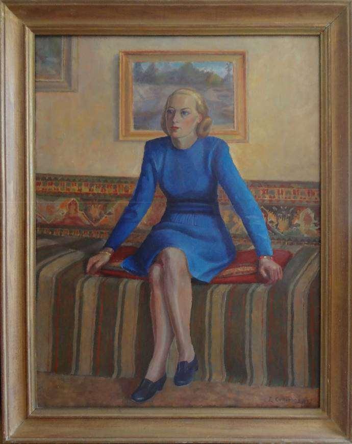 , Greta Grönberg, oljemålning på duk 1947, 89 x 66 cm. Pia Samuelsson, berättar i september 2015: Det här är min moster Greta Grönberg.