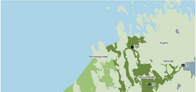16 På basen av klorofyllmedelvärdena delades undersökningsområdet in i två eutrofieringsklasser: på väg att eutrofieras och måttligt eutrof.