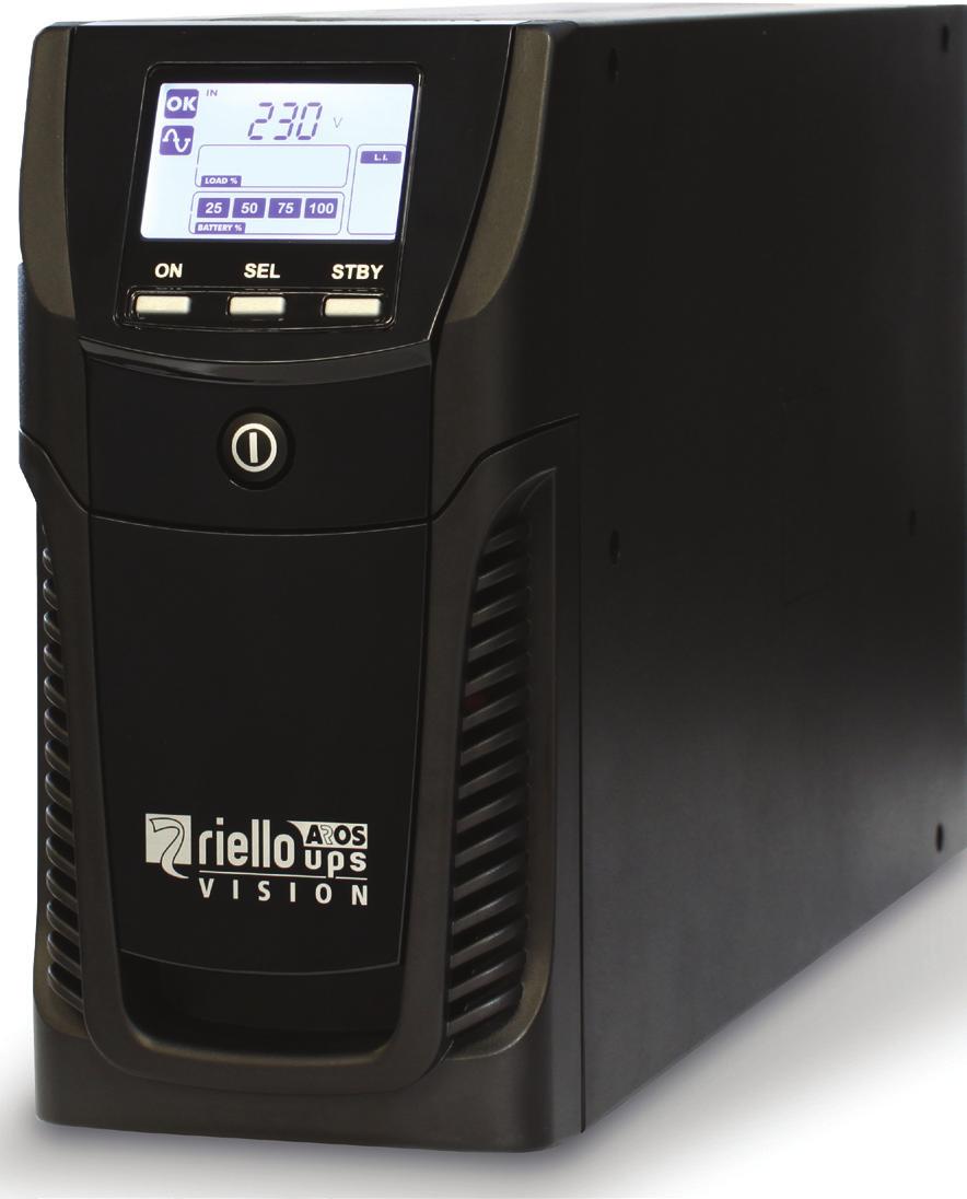 Avbrottsfri kraft Vision Riello Vision är en nätinteraktiv UPS,med ren sinusvåg, och finns i storlekar 800VA till 2kVA. Allmän beskrivning Vision är en UPS av s k nätinteraktiv typ.