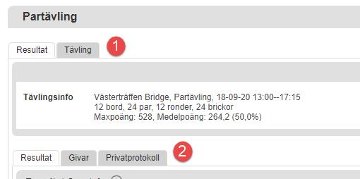 Spelade tävlingar Resultat Ett klick på en spelad tävling i spelkalendern visar följande bild. Överst finns 2 stycken flikar,, Resultat och Tävling.