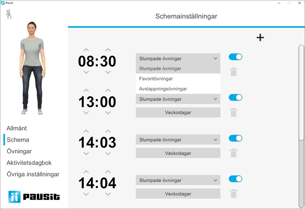 4: Schema Programmet är default inställt på 3 tider.