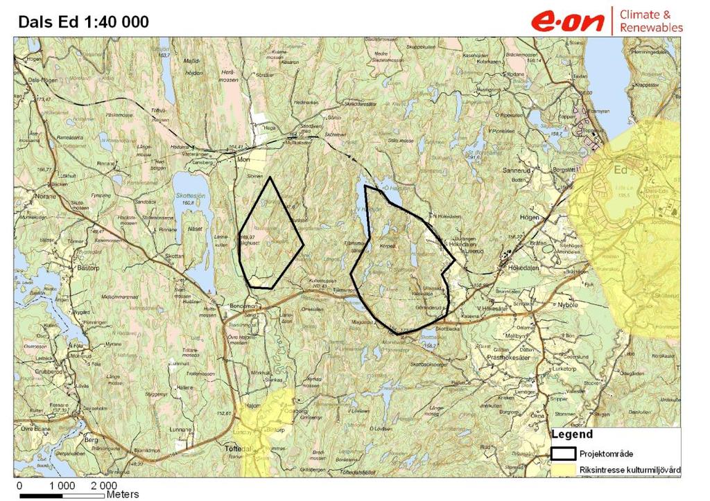 Riksintresse av kulturmiljövård ligger mellan 2,5-3 km från projektområdet,