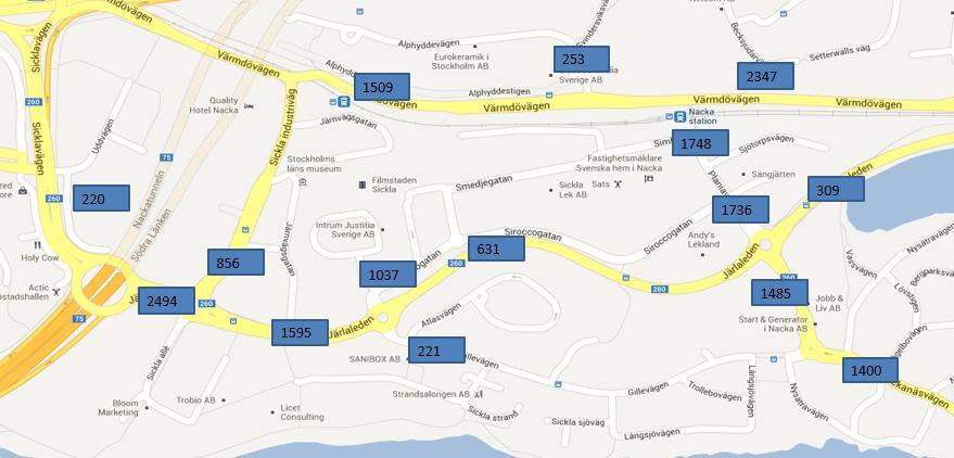 Figur 4. Scenario H, med koppling till Fannys väg. Dubbelriktade flöden i maxtimmestrafik.