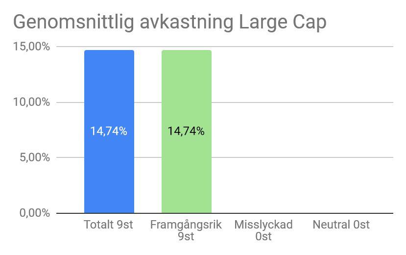 Den genomsnittliga avkastningen för en börsnotering på Large Cap var plus 14,74 procent.
